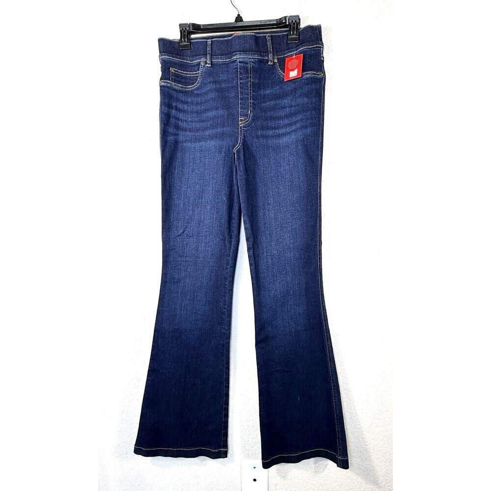 SPANX Flare Jeans Midnight Shade Blue Pull On Denim Pants Women’s Large NWT